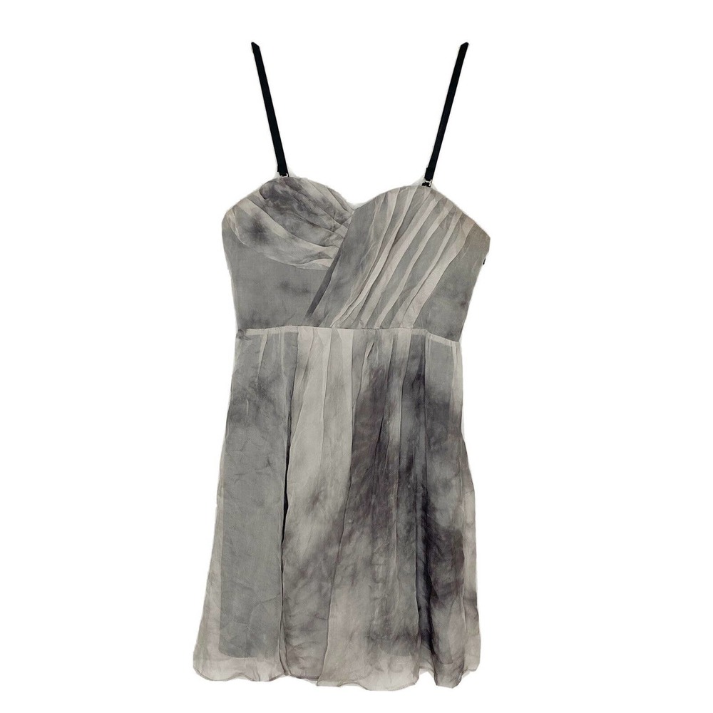 Walter Intermix Anthropologie Silk Chiffon Charcoal Gray Tie Dye Mini Dress Sz 4 - Picture 1 of 5
